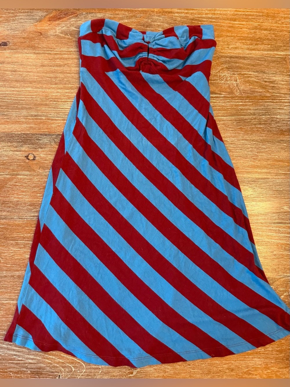 COREY LYNN CALTER Y2K STRAPLESS RED BLUE STRIPED RUCHED DRESS, SMALL